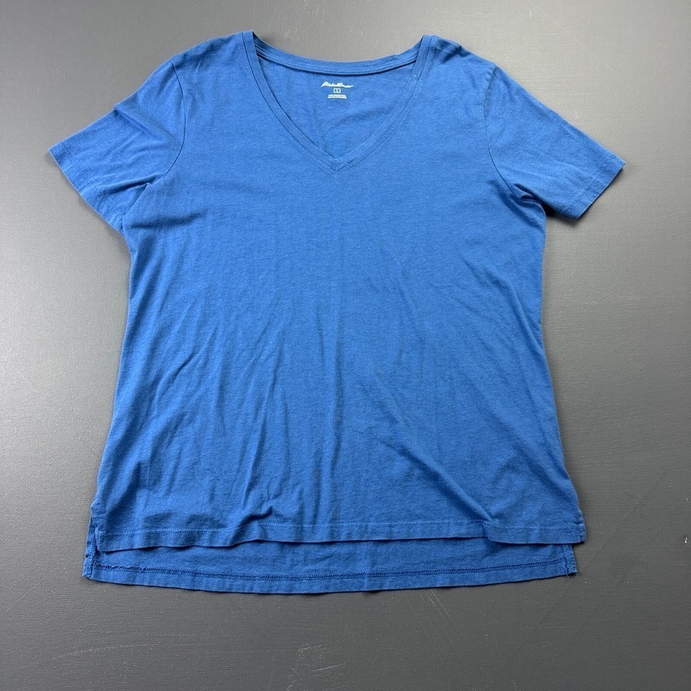 Eddie Bauer Womens Large Blue V Neck Short Sleeve Modal Blend Casual T Shirt Top
